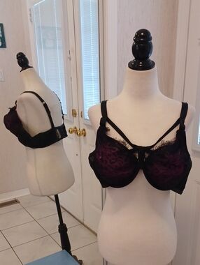 4/$80 New Ashley Graham Lace Balconette Bra in Plum & Black - Size 42DD